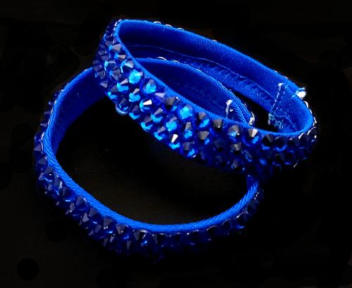 Bracelet 3 rangs strass bleus sur bleu