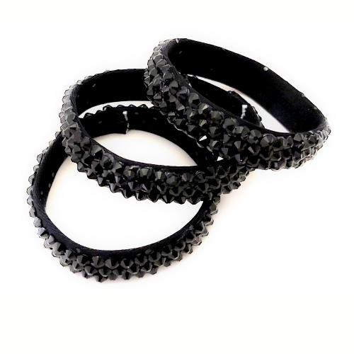 Bracelet 3 rangs strass noirs sur noir